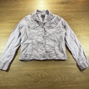 JNY Jones New York Women's Linen Jacket Lavender Button Front Size M Lightweight